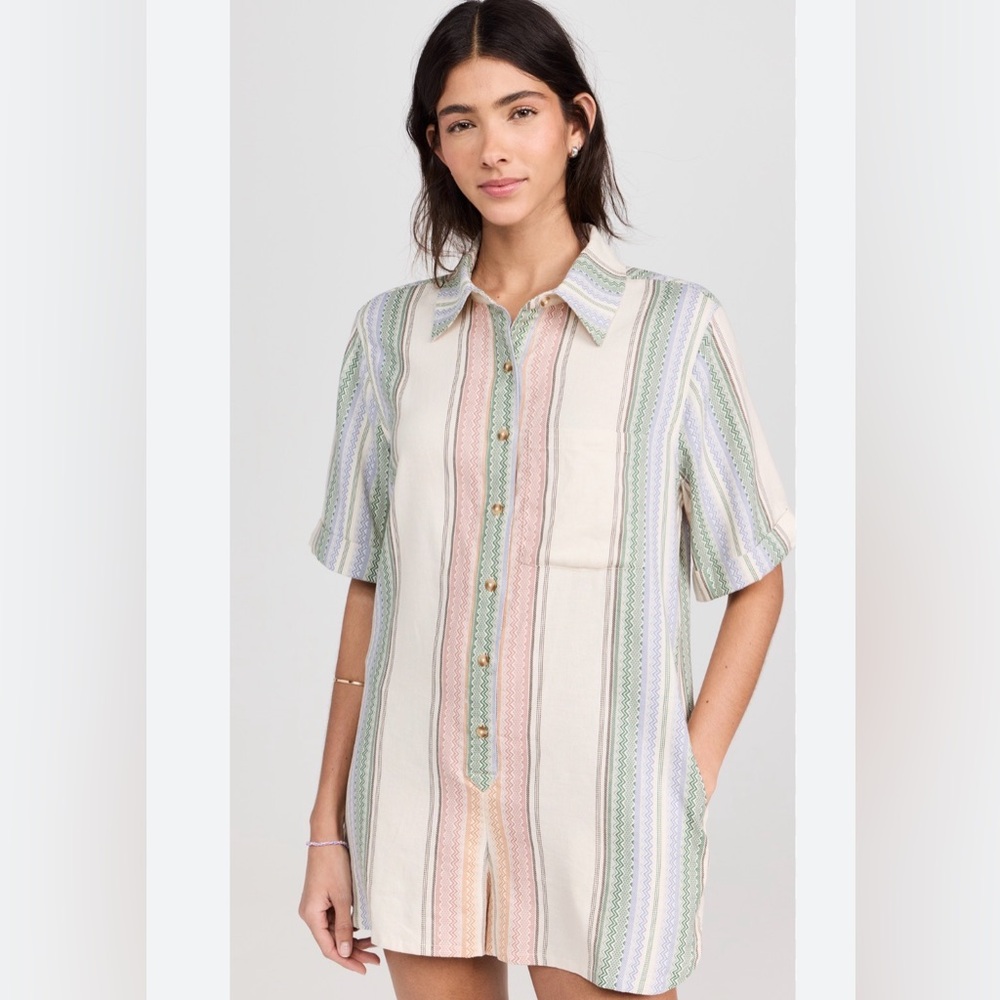 Free People Pastel Striped Button-Down romper